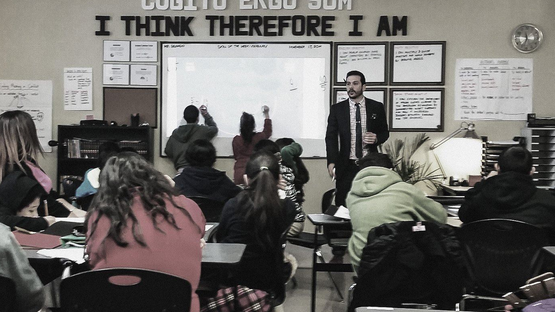 Karim teaching his 5th grade class